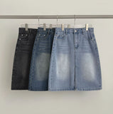 Trend Denim Midi Slit A-Line Skirt
