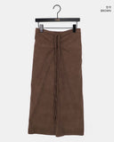 Niru shirring string long slim corduroy skirt