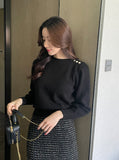 Blinged Lip Neck Button Pearl Knit