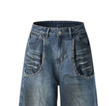 Linear Rivet Dirty Wash Denim Pants