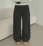 Bonding Brushed Corduroy Hem Snap Wide Balloon Banding Pants