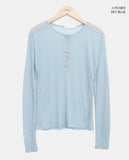 Duric Button Henley Neck Tencel Long Sleeve T-shirt