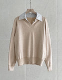 Tienti Stripe Color Matching Collar Knit