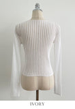 Hennua Half-Button See-Through Ribbed Cardigan