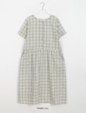 Yunni Check Button Short Sleeve Long One Piece