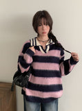 Polki Stripe Collar Brush Over Knit
