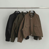 High-Neck Button Zipper Bomber String Jacket