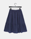 Kamming seersucker check tiered banding midi skirt