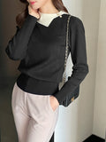 Jaylin Color Matching Collar Shirring Knit