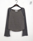 Tee War Ribbed Color Matching Raglan Long Sleeve T-Shirt