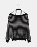 [Muffler SET] Ked Stripe Off-Shoulder Long-Sleeve Knit