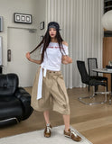 Node cut string cotton bermuda shorts