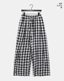 Khark Checkered Pintuck Banding Long Wide Pants