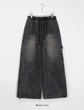 [unisex] Kodai banding string zipper carpender wide denim pants