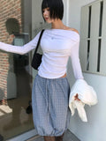 CHECK BALLOON MIDI SKIRT