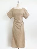 Even Square Neck Shirring Long One Piece