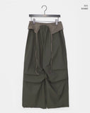 Newman color matching pintuck strap wide long pants