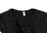 Lotte Dot Frill Ribbon Slim Short Sleeve Blouse