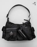 LaNew Diagonal Zipper Pocket Leather Shoulder Bag