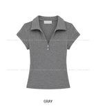 Cien Button V-neck Collared Short Sleeve