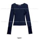 Burnt V-neck Button Long Sleeve
