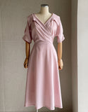 Vientiane Collar Wrap Puff Short Sleeve Flare One Piece