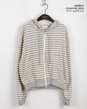 Turnet Color Matching Stripe Two-Way Waffle Hood Zip-Up