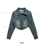 Beto Washing Cut Crop Denim Set Jacket