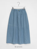 Puinin cut line banding denim long skirt