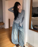 Drok cut balloon fit wide denim pants