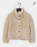Merve Fluffy Fur Button High Neck Short Jacket