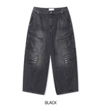 Copper Rivet Pin Tuck Cargo Denim Pants