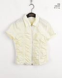 Pave pleated shirring two-way nylon short sleeve jacket