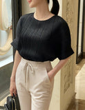 Pecho Pleated Short Sleeve T-shirt Blouse