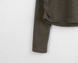 Muff shoulder slit ribbed color matching shirring crop long sleeve hood knit