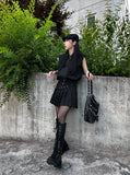 Eyelet Belt Pleats Skirt