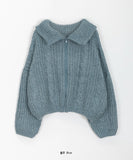 Wakan cable high neck knit zip-up cardigan