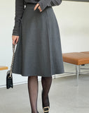 Shalon Unbalanced Pintuck Wool Flare Skirt