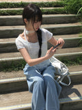[Corsage scarf set] Vian Flower Shirring Short Sleeve T-shirt