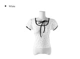 Demin Flower Ribbon Puff Short Sleeve T-Shirt