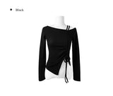UN One-Off Shirring Unbalanced Knit T-shirt