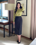 Zelvin unbalanced denim wrap skirt