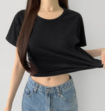 Relaxed round neck cooling summer short sleeve crop T-shirt