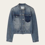 Chike Unbalanced Cropped Denim Jacket