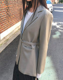 [Belt SET] Vichy Lapel Collar Overfit Blazer Jacket