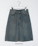 Leuel Vintage Carpenter Bermuda Washing Denim Pants