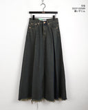Elder Pintuck Pleated Long Denim Skirt