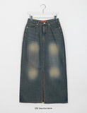 Linjob point washed denim long skirt