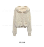 Winter Angora Knit Hooded Cardigan