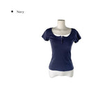 Dion Fake Layered Color Matching Button Short Sleeve T-shirt